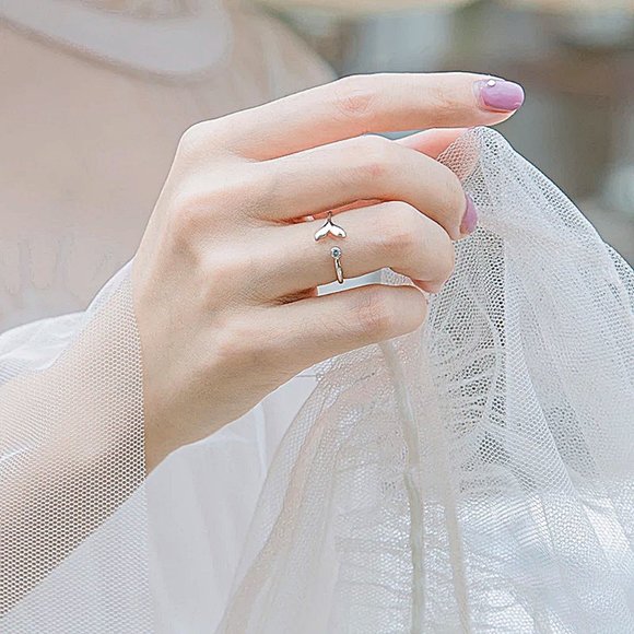 Sterling Silver Crystal Mermaid Tail Open Ring - Picture 5 of 7